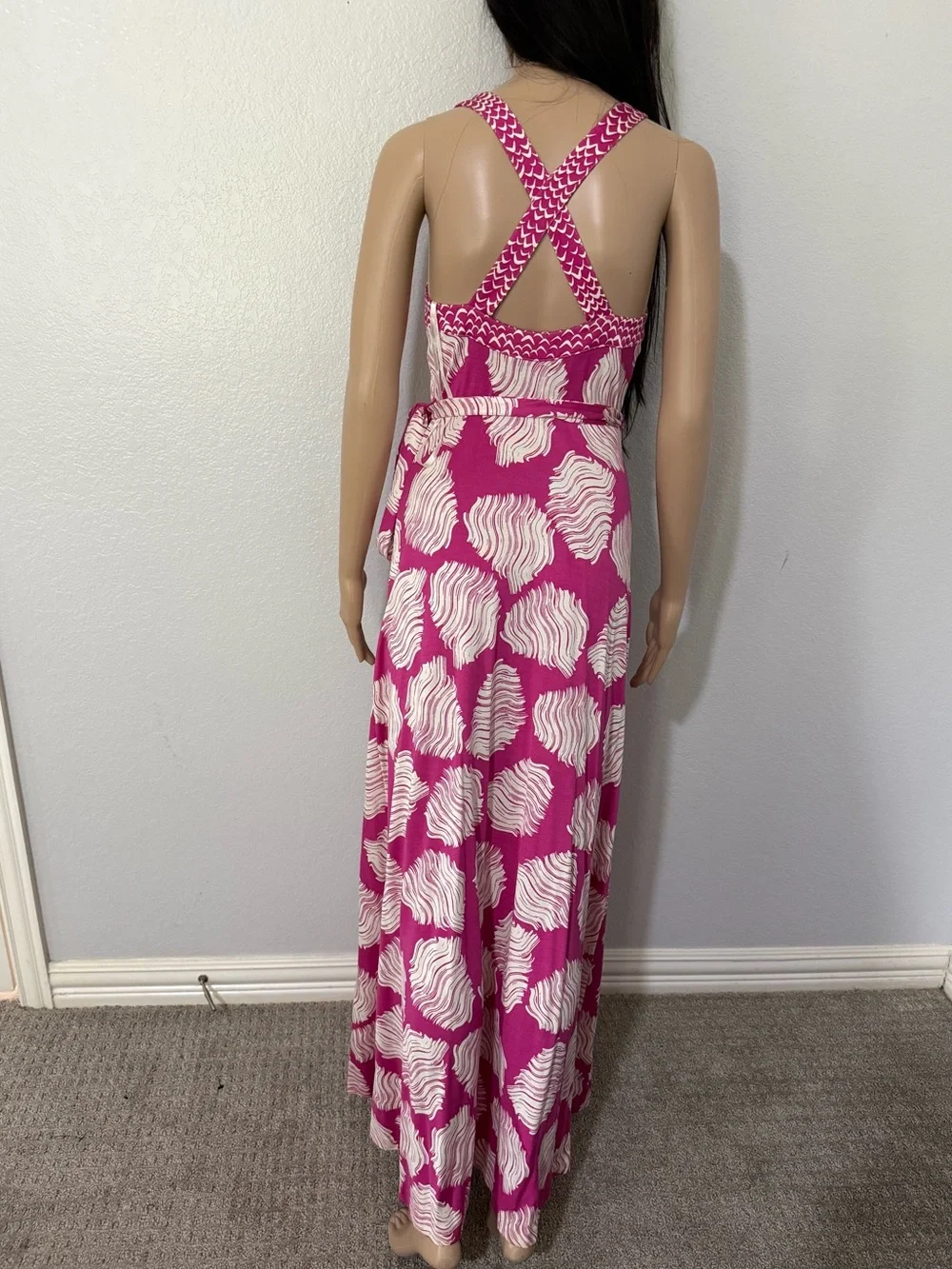 Diane Von Furstenberg Pink and White Sleeveless Wrap Maxi Dress - Picture 4 of 11